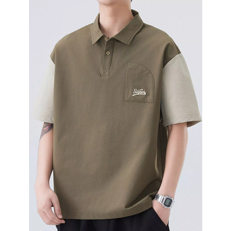 Men’s Plus Size Button Detail Short Sleeve Casual Polo Green / M Apparel and Accessories