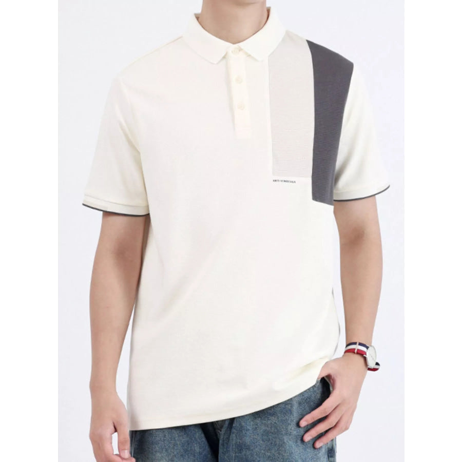 Men’s Plus Size Button Detail Short Sleeve Polo Apricot / M Apparel and Accessories