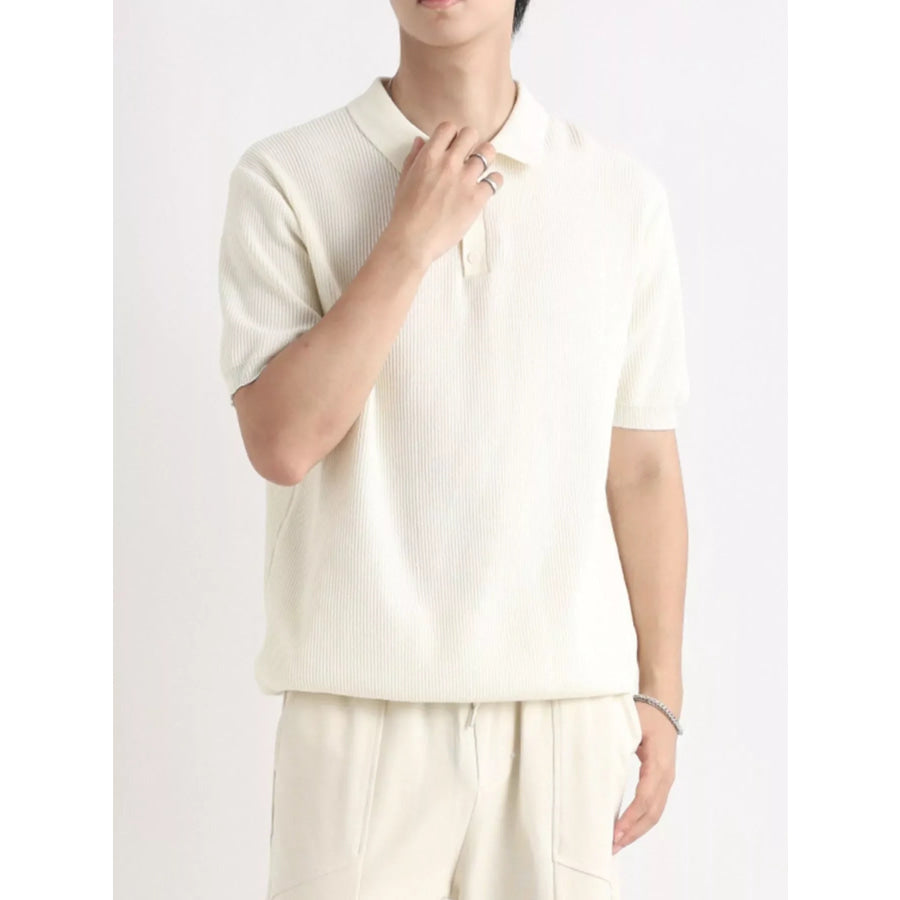 Men’s Plus Size Button Detail Short Sleeve Polo Apricot / M Apparel and Accessories