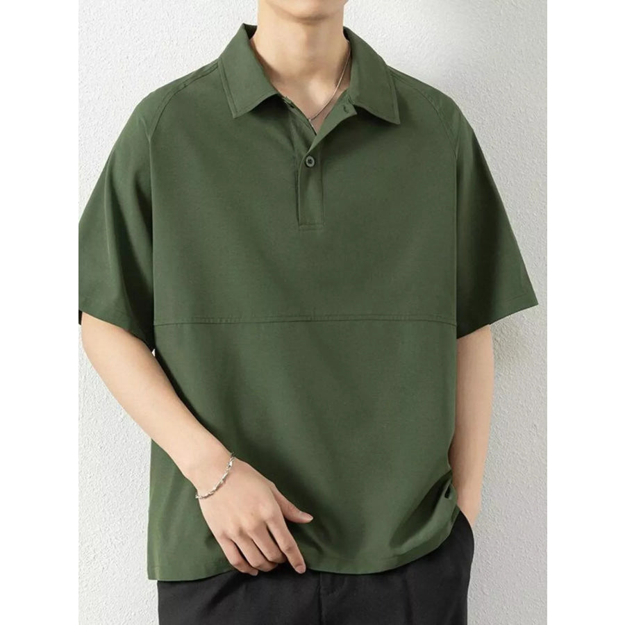 Men’s Plus Size Button Detail Short Sleeve Polo Army Green / M Apparel and Accessories