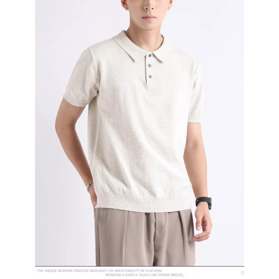 Men’s Plus Size Button Detail Short-Sleeve Polo Beige / M Apparel and Accessories