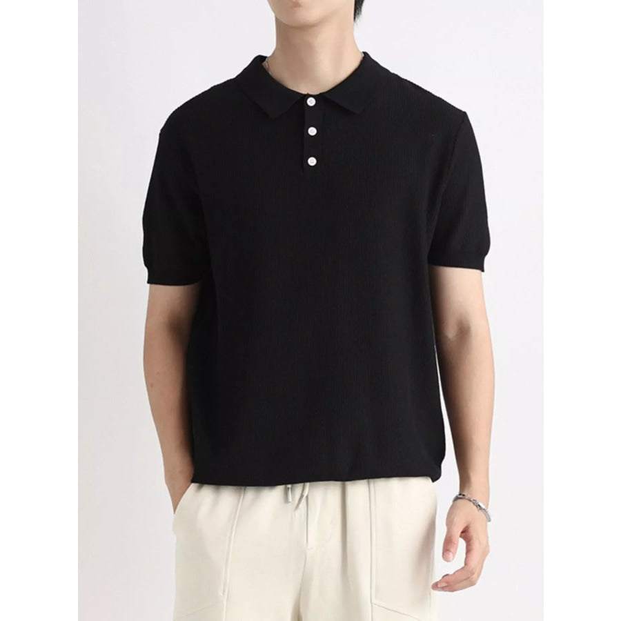 Men’s Plus Size Button Detail Short Sleeve Polo Black / M Apparel and Accessories