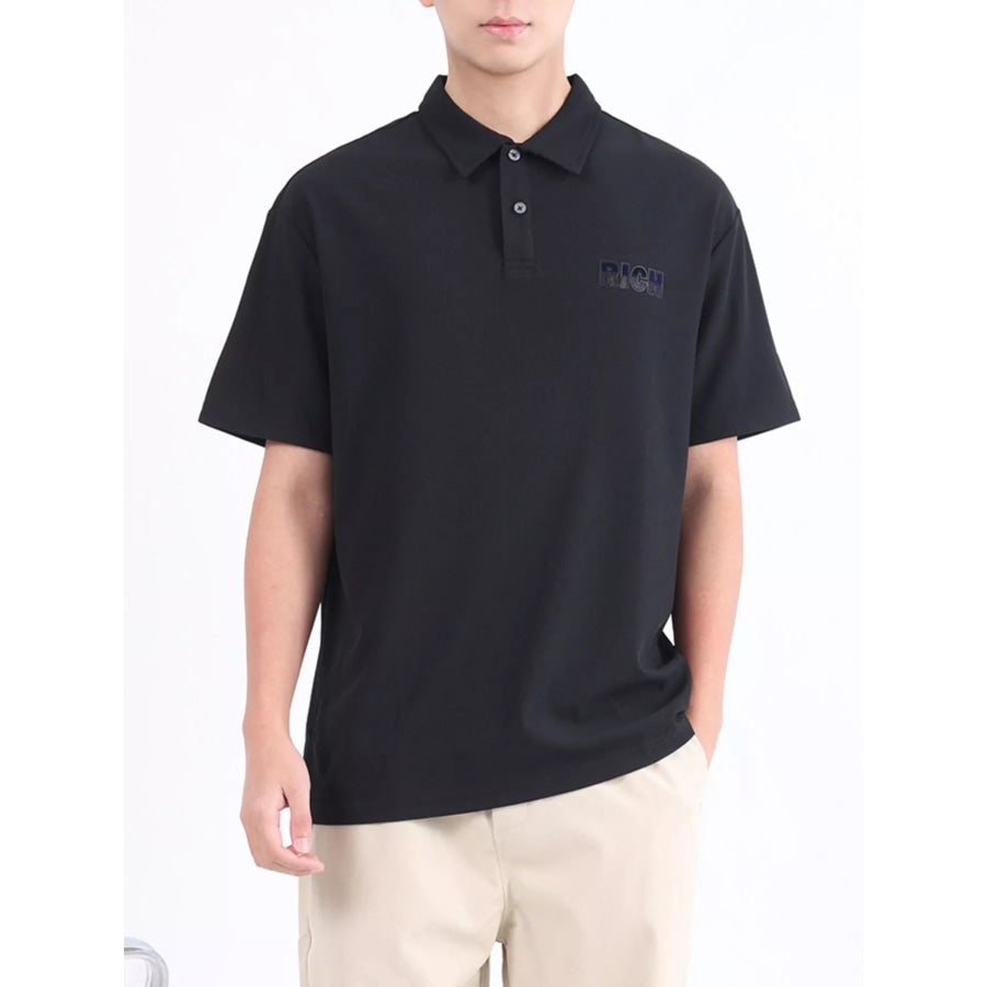 Men’s Plus Size Button Detail Short Sleeve Polo Black / M Apparel and Accessories
