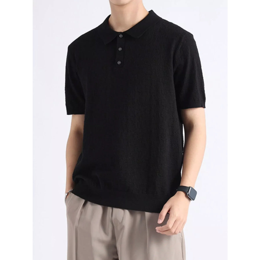 Men’s Plus Size Button Detail Short Sleeve Polo Black / M Apparel and Accessories