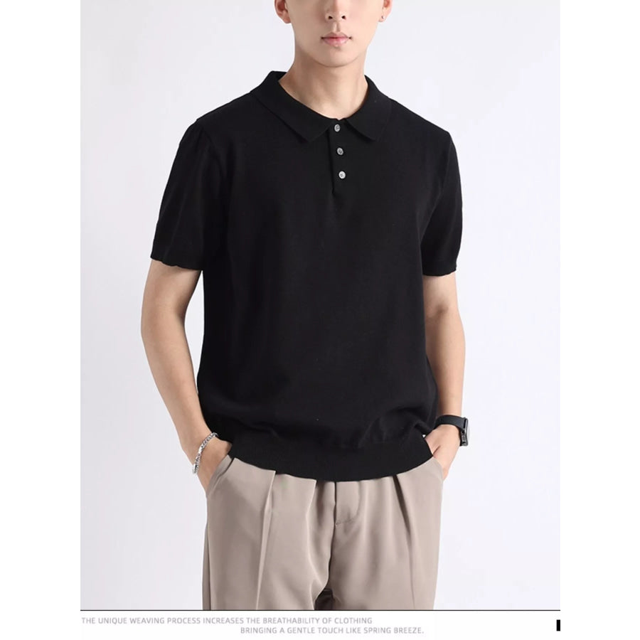 Men’s Plus Size Button Detail Short-Sleeve Polo Black / M Apparel and Accessories