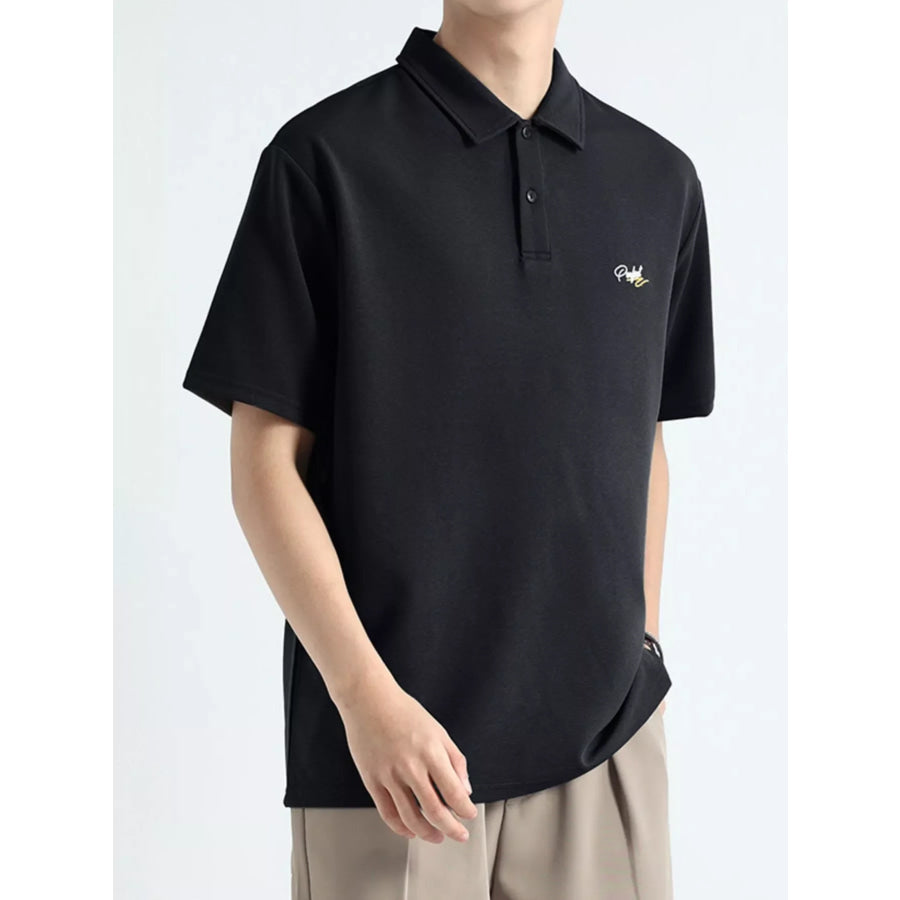 Men’s Plus Size Button Detail Short Sleeve Polo Black / M Apparel and Accessories