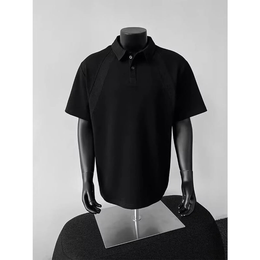 Men’s Plus Size Button Detail Short Sleeve Polo Black / M Apparel and Accessories