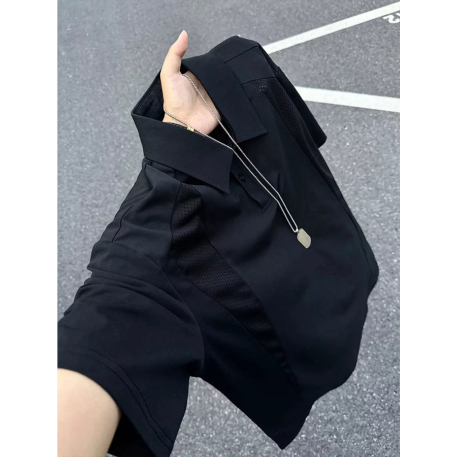 Men’s Plus Size Button Detail Short Sleeve Polo Black / M Apparel and Accessories