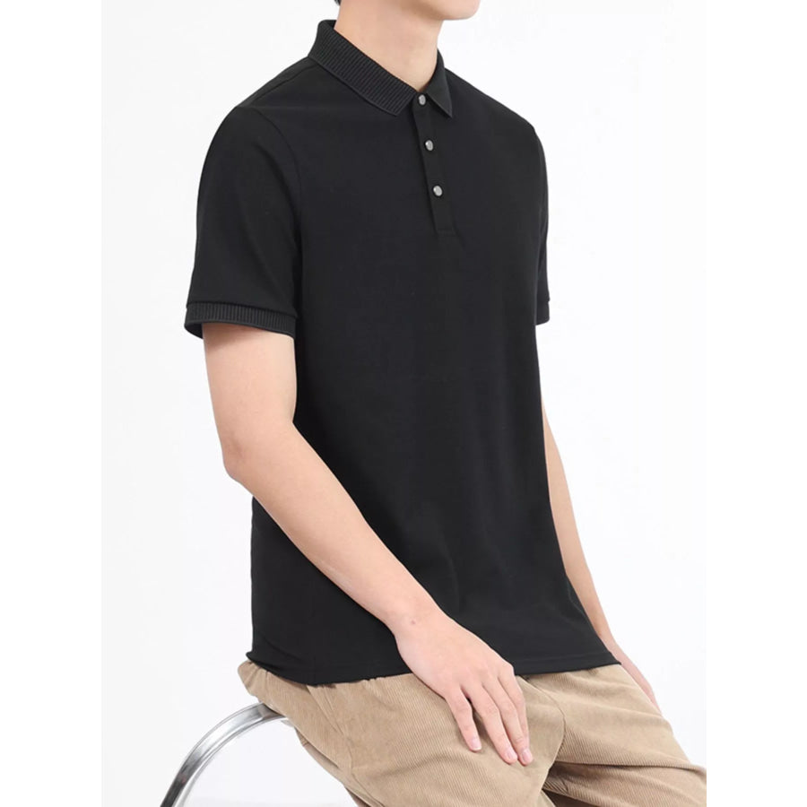 Men’s Plus Size Button Detail Short Sleeve Polo Black / M Apparel and Accessories