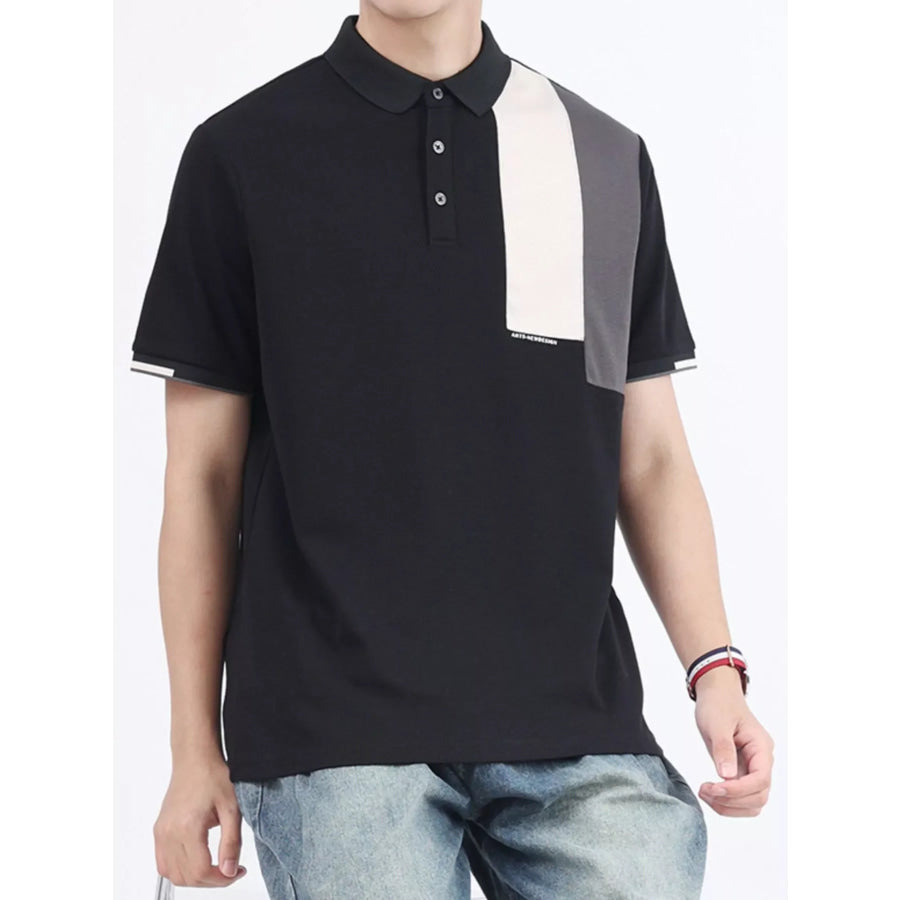 Men’s Plus Size Button Detail Short Sleeve Polo Black / M Apparel and Accessories
