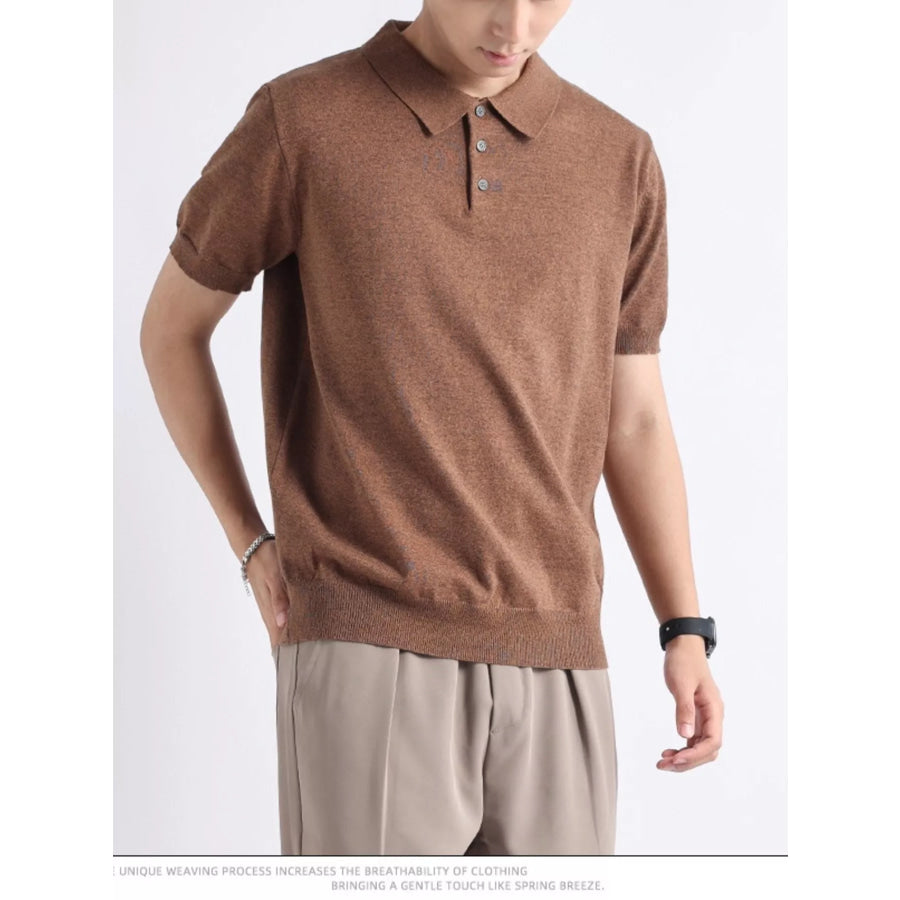 Men’s Plus Size Button Detail Short-Sleeve Polo Caramel / M Apparel and Accessories