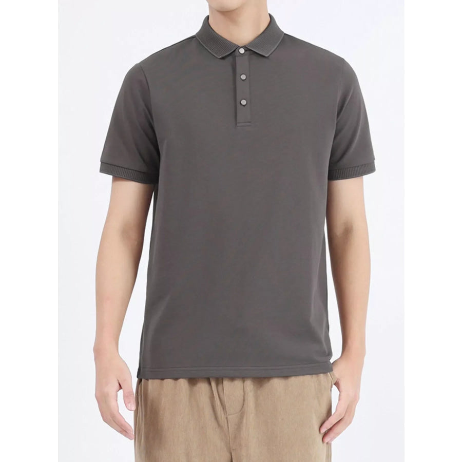Men’s Plus Size Button Detail Short Sleeve Polo Dark Gray / M Apparel and Accessories