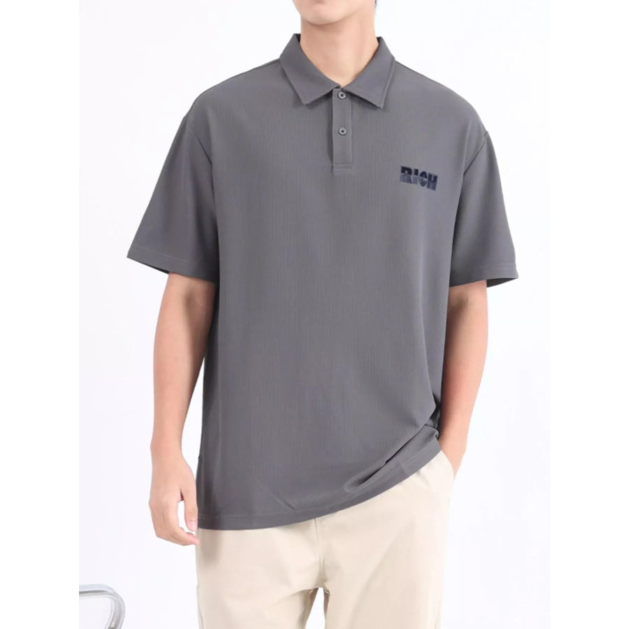 Men’s Plus Size Button Detail Short Sleeve Polo Dark Gray / M Apparel and Accessories