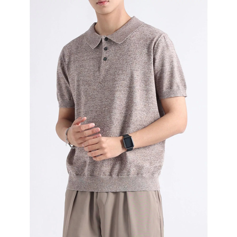 Men’s Plus Size Button Detail Short-Sleeve Polo Dust Storm / M Apparel and Accessories