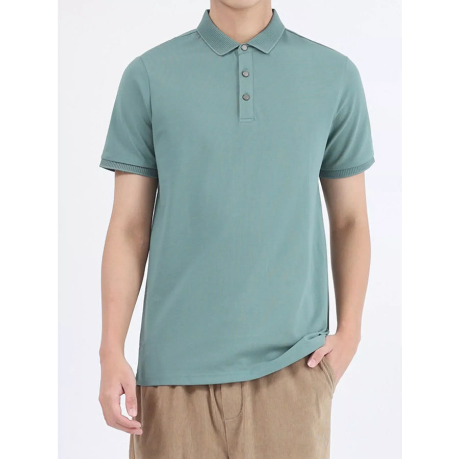 Men’s Plus Size Button Detail Short Sleeve Polo Grass Green / M Apparel and Accessories