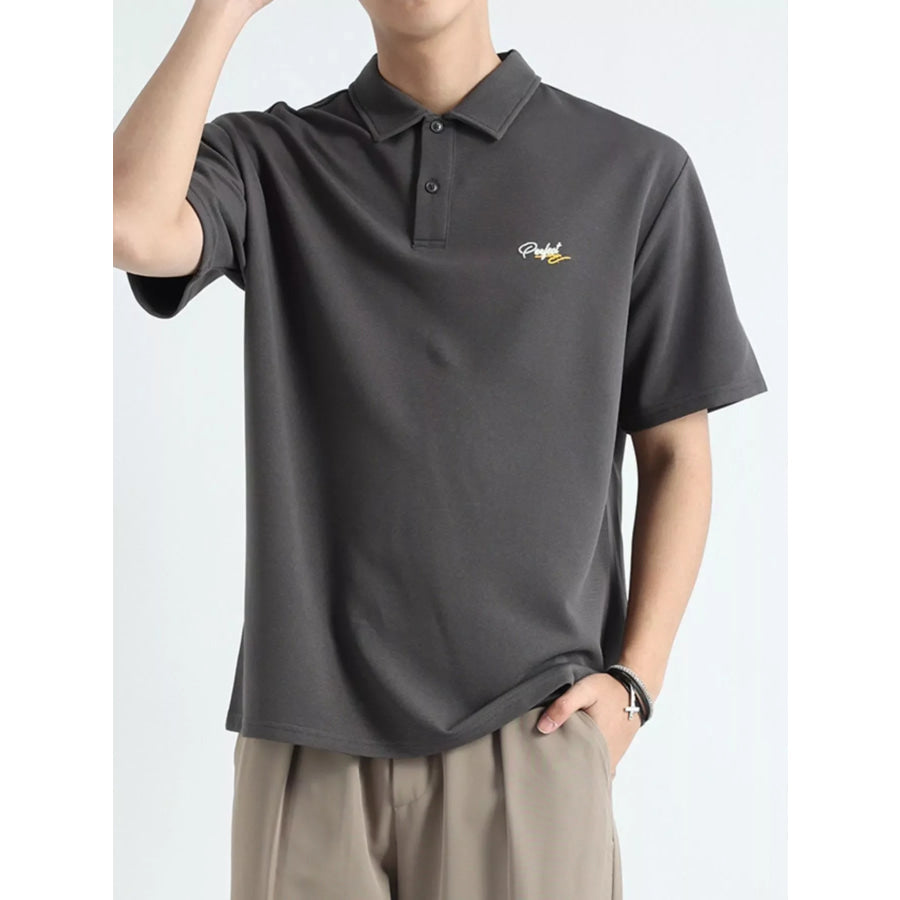 Men’s Plus Size Button Detail Short Sleeve Polo Gray Blue / M Apparel and Accessories