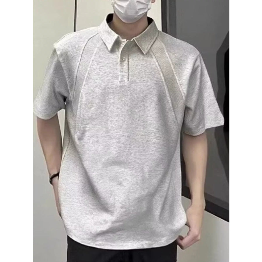 Men’s Plus Size Button Detail Short Sleeve Polo Grey / M Apparel and Accessories