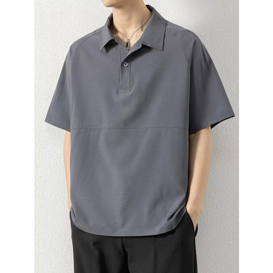 Men’s Plus Size Button Detail Short Sleeve Polo Grey / M Apparel and Accessories