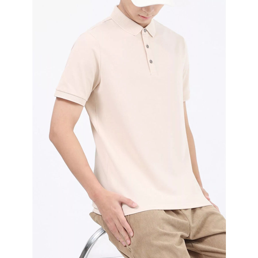 Men’s Plus Size Button Detail Short Sleeve Polo Light Apricot / M Apparel and Accessories