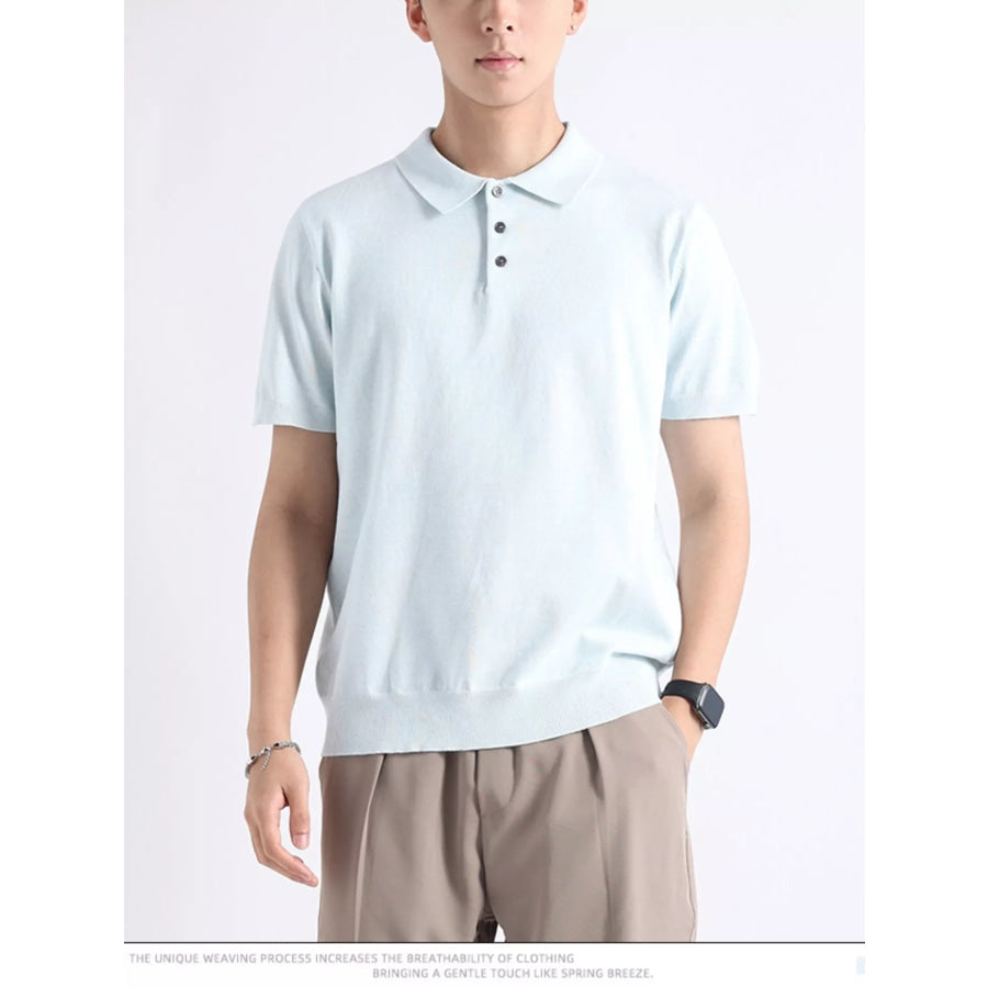 Men’s Plus Size Button Detail Short-Sleeve Polo Light Blue / M Apparel and Accessories
