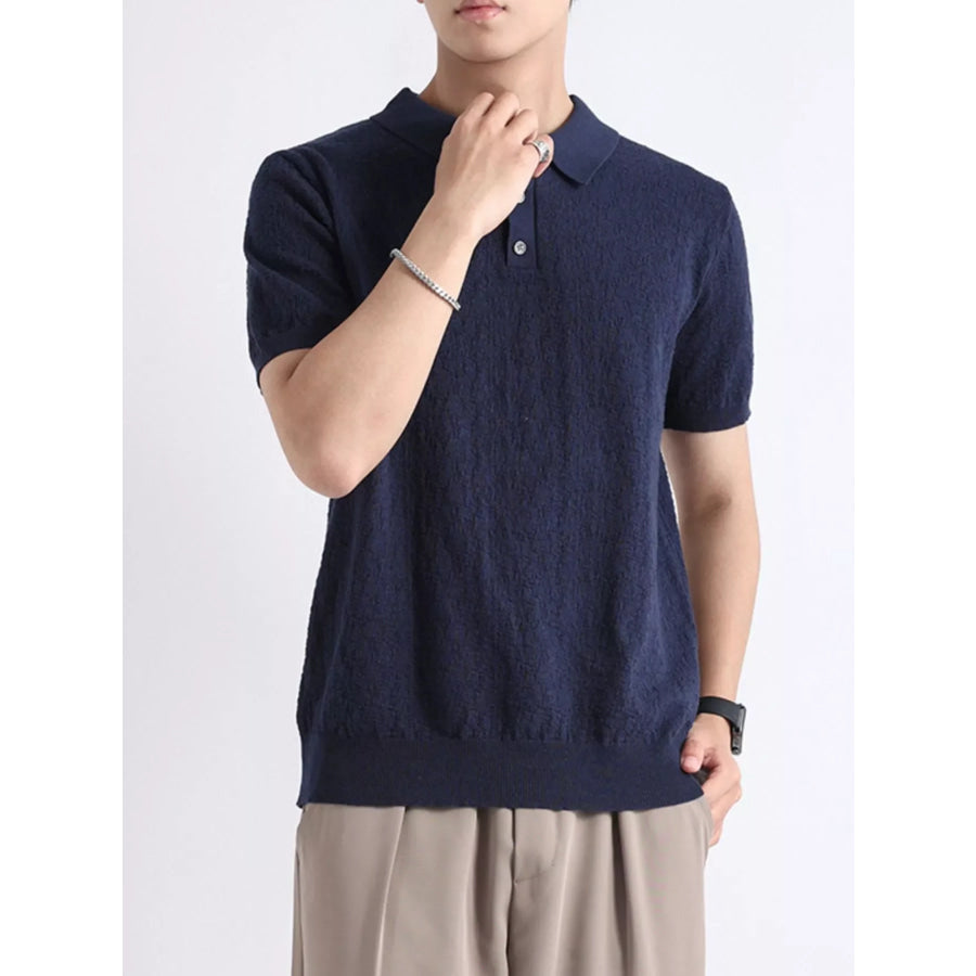 Men’s Plus Size Button Detail Short Sleeve Polo Navy / M Apparel and Accessories