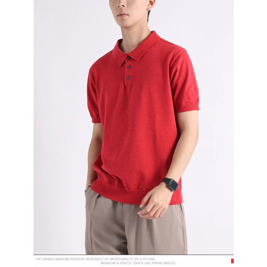 Men’s Plus Size Button Detail Short-Sleeve Polo Red / M Apparel and Accessories
