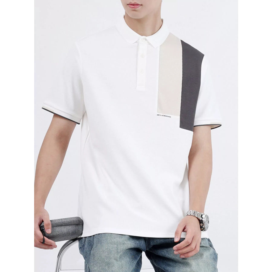 Men’s Plus Size Button Detail Short Sleeve Polo White / M Apparel and Accessories