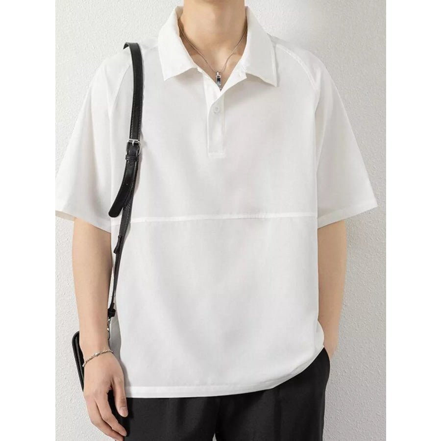 Men’s Plus Size Button Detail Short Sleeve Polo White / M Apparel and Accessories