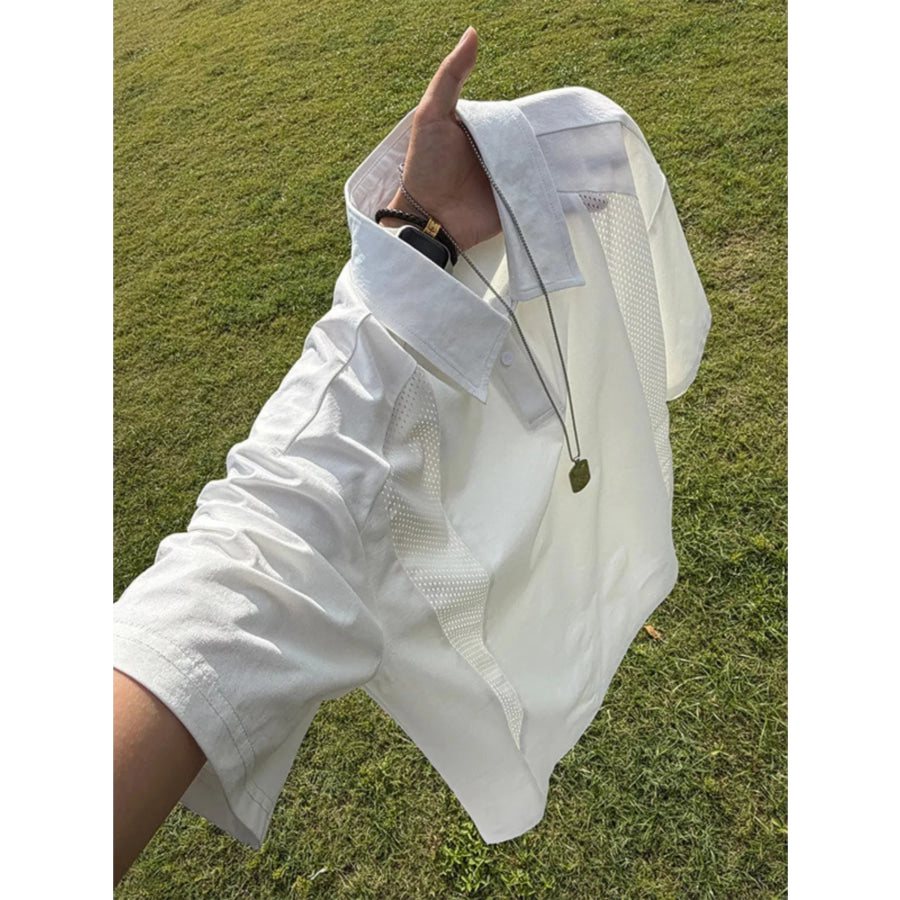 Men’s Plus Size Button Detail Short Sleeve Polo White / M Apparel and Accessories