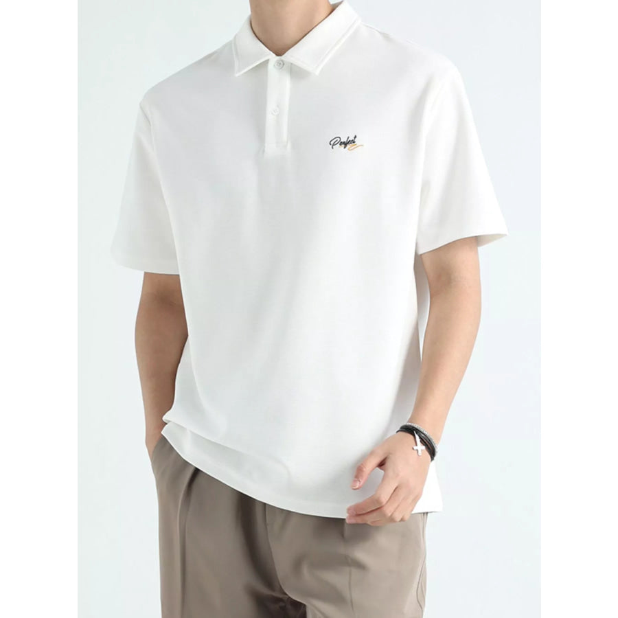 Men’s Plus Size Button Detail Short Sleeve Polo White / M Apparel and Accessories