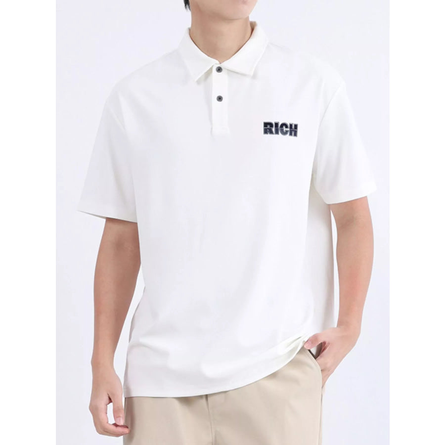 Men’s Plus Size Button Detail Short Sleeve Polo White / M Apparel and Accessories