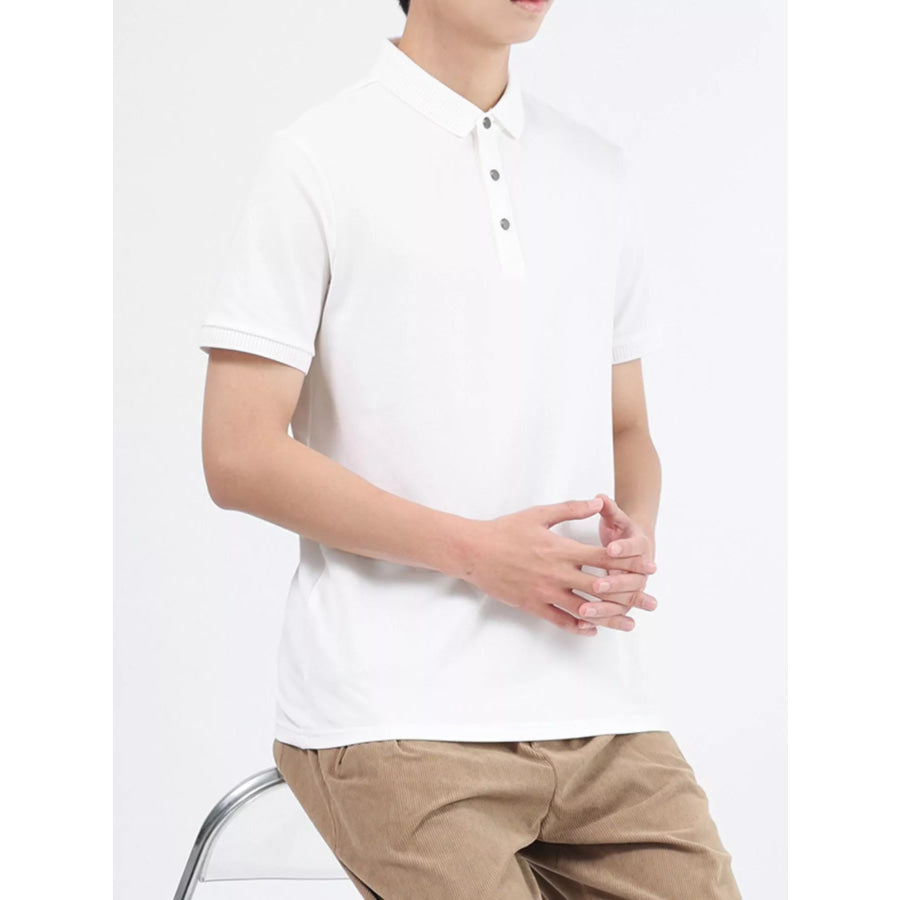Men’s Plus Size Button Detail Short Sleeve Polo White / M Apparel and Accessories