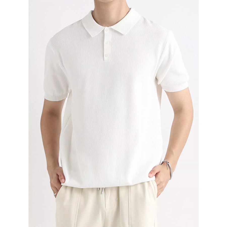 Men’s Plus Size Button Detail Short Sleeve Polo White / M Apparel and Accessories