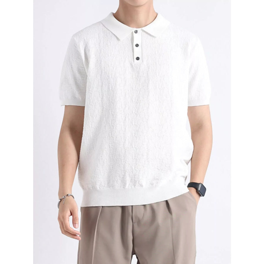 Men’s Plus Size Button Detail Short Sleeve Polo White / M Apparel and Accessories