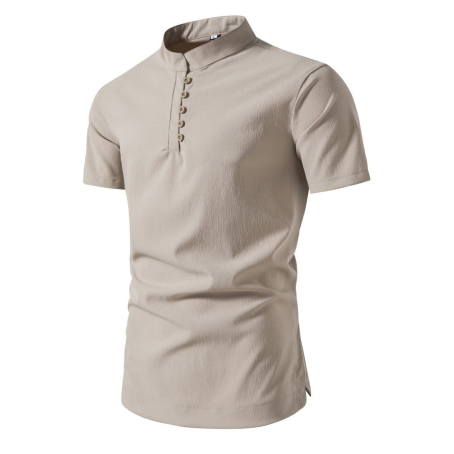 Men’s Plus Size Button Detail Short Sleeve Shirt Beige / M Apparel and Accessories