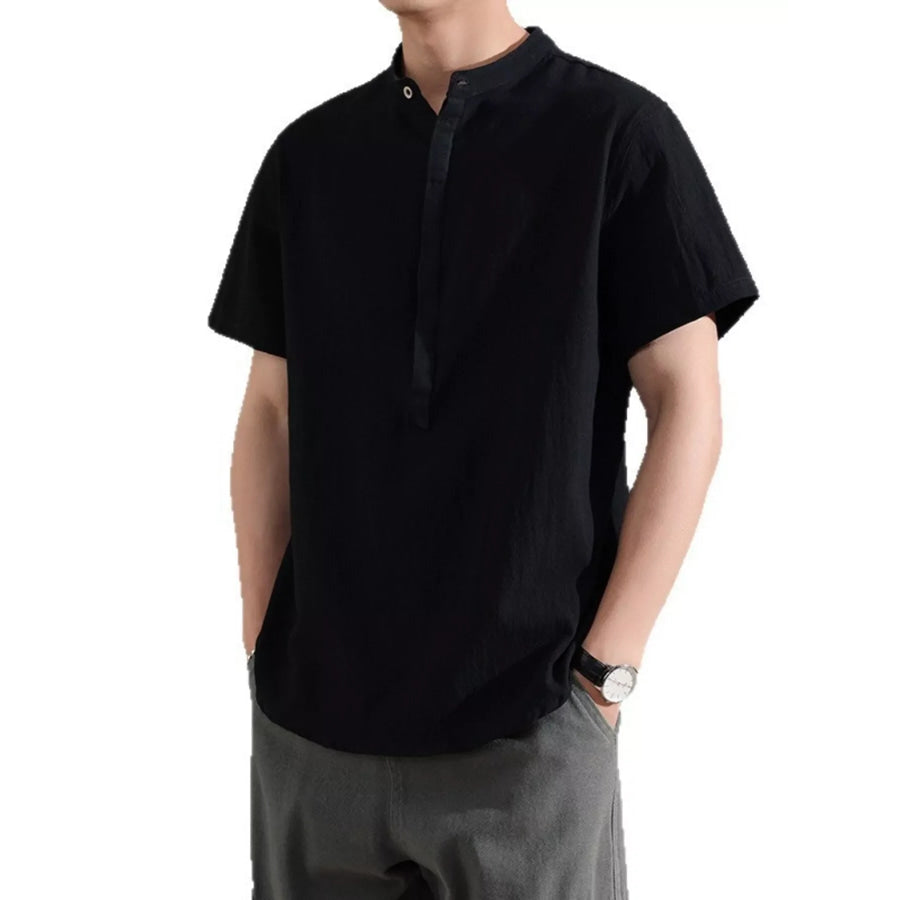 Men’s Plus Size Button Detail Short Sleeve Shirt Black / M Apparel and Accessories