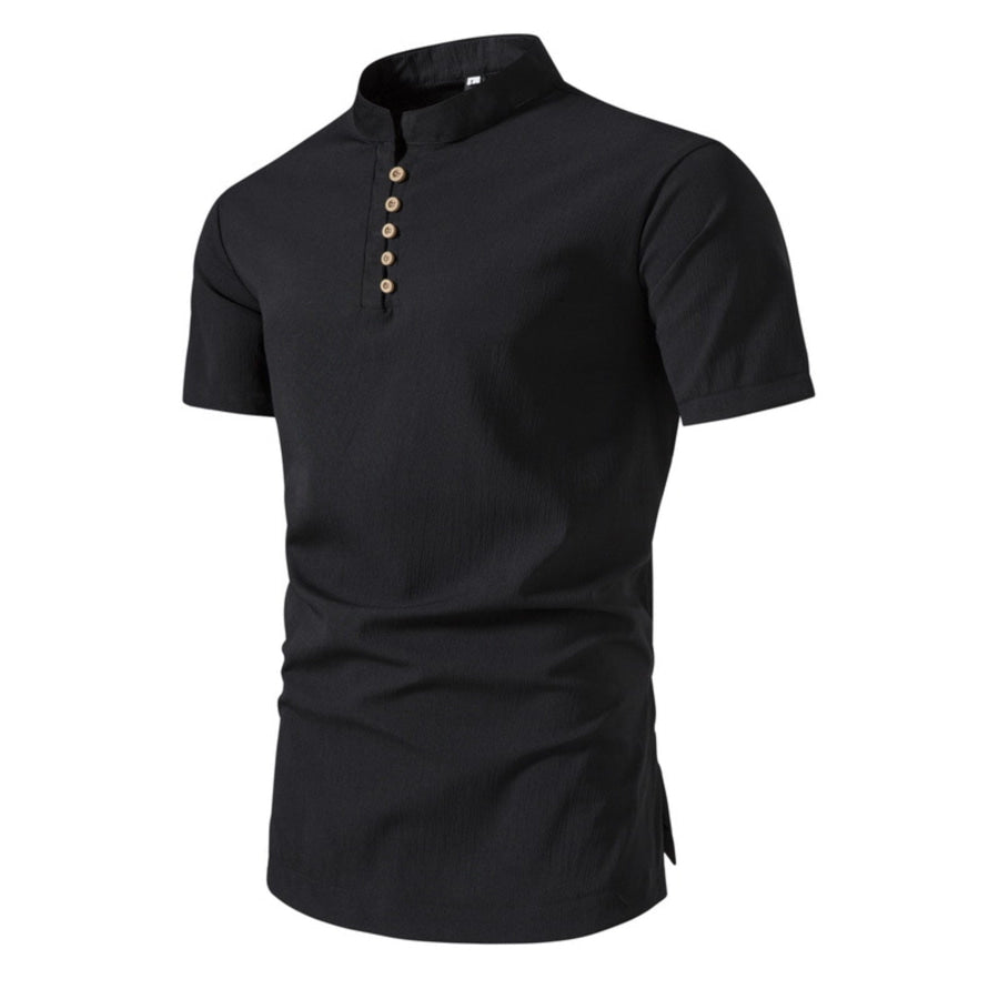 Men’s Plus Size Button Detail Short Sleeve Shirt Black / M Apparel and Accessories