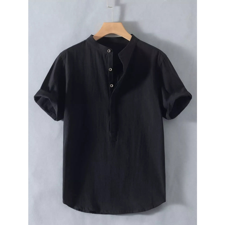 Men’s Plus Size Button Detail Short Sleeve Shirt Black / M Apparel and Accessories