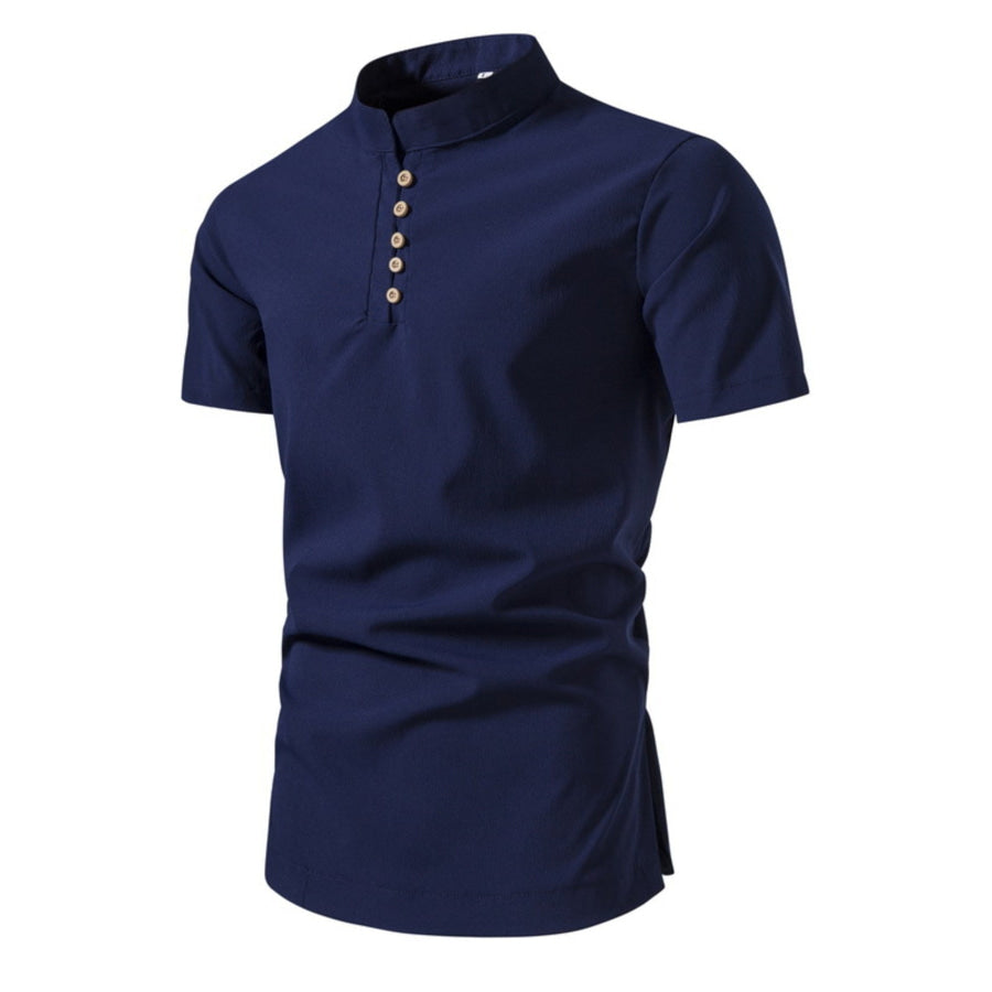 Men’s Plus Size Button Detail Short Sleeve Shirt Dark Blue / M Apparel and Accessories