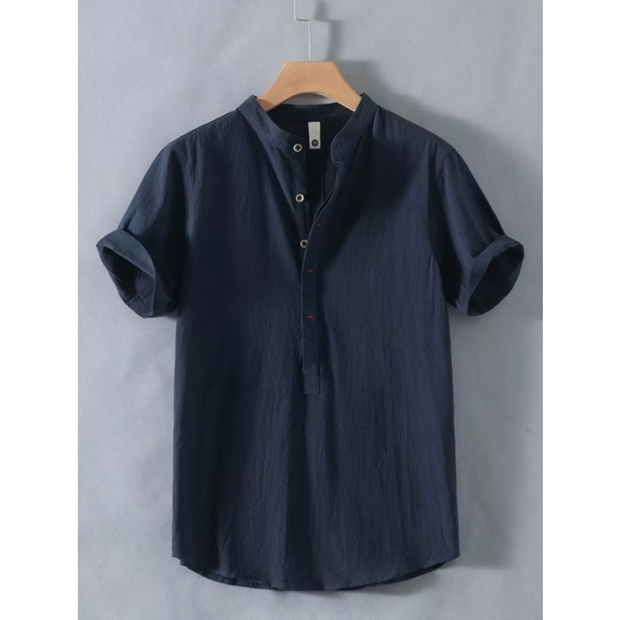 Men’s Plus Size Button Detail Short Sleeve Shirt Dark Blue / M Apparel and Accessories