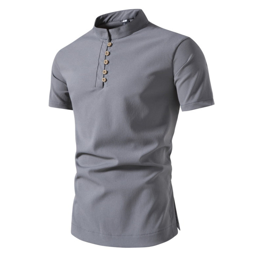 Men’s Plus Size Button Detail Short Sleeve Shirt Gray / M Apparel and Accessories