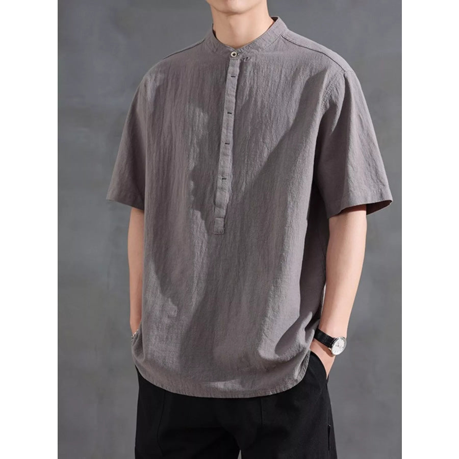 Men’s Plus Size Button Detail Short Sleeve Shirt Grey / M Apparel and Accessories