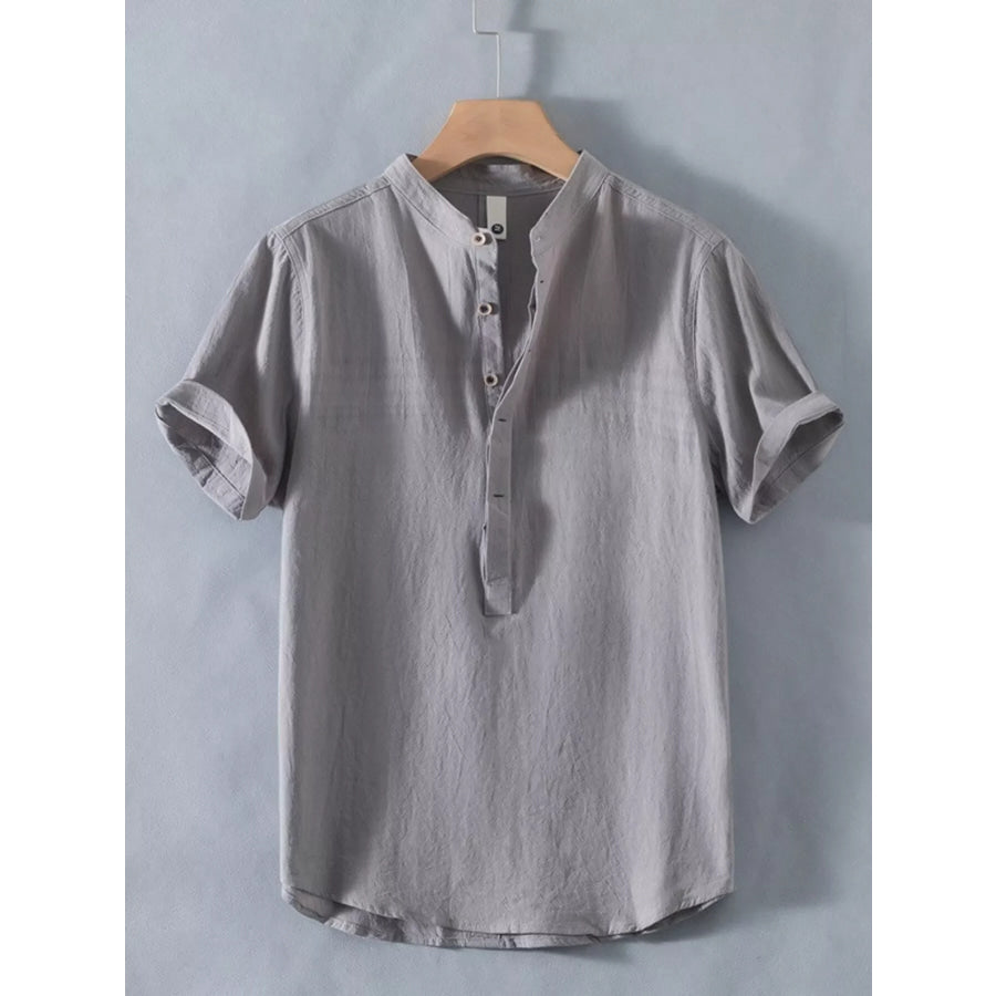 Men’s Plus Size Button Detail Short Sleeve Shirt Grey / M Apparel and Accessories