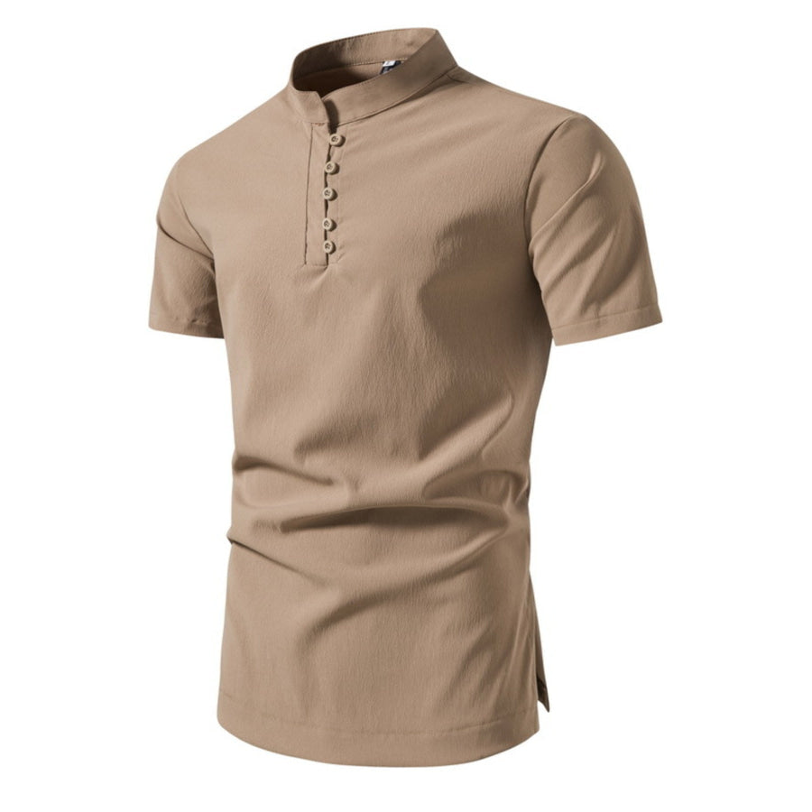 Men’s Plus Size Button Detail Short Sleeve Shirt Khaki / M Apparel and Accessories