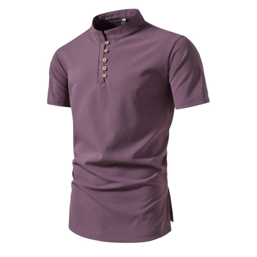 Men’s Plus Size Button Detail Short Sleeve Shirt Mauve / M Apparel and Accessories
