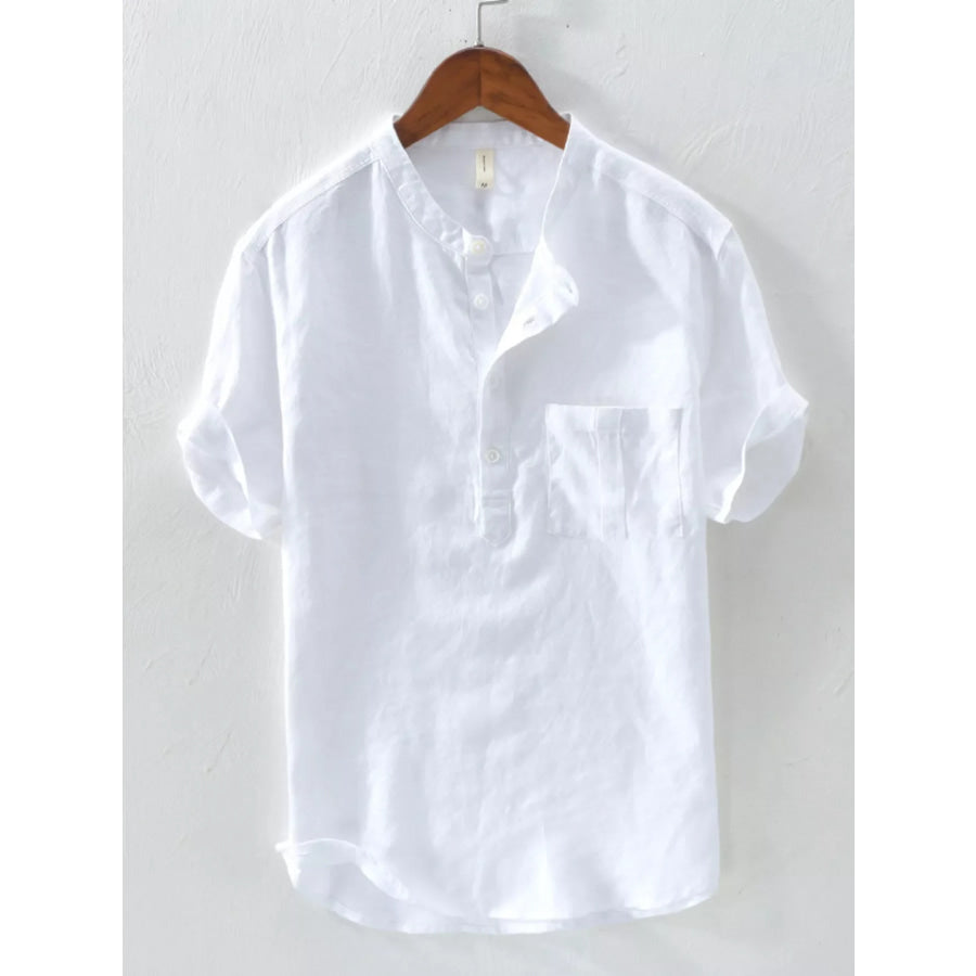 Men’s Plus Size Button Detail Short Sleeve Shirt White / M Apparel and Accessories