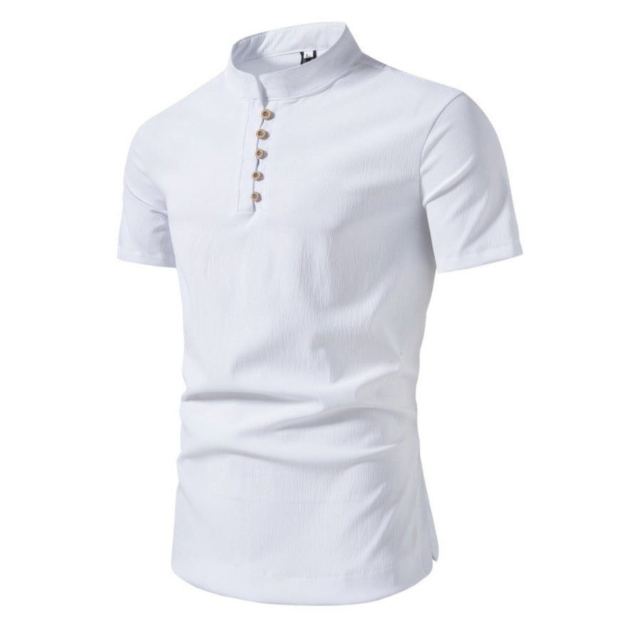 Men’s Plus Size Button Detail Short Sleeve Shirt White / M Apparel and Accessories