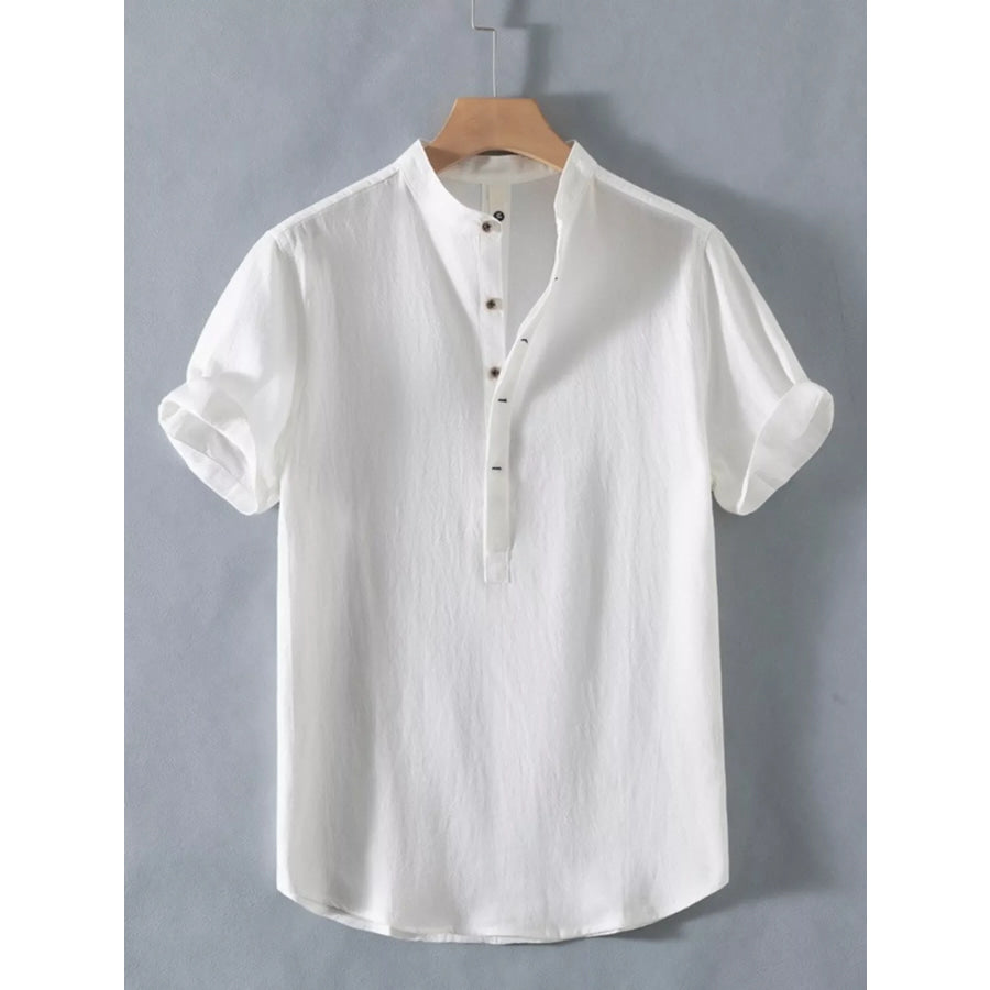 Men’s Plus Size Button Detail Short Sleeve Shirt White / M Apparel and Accessories