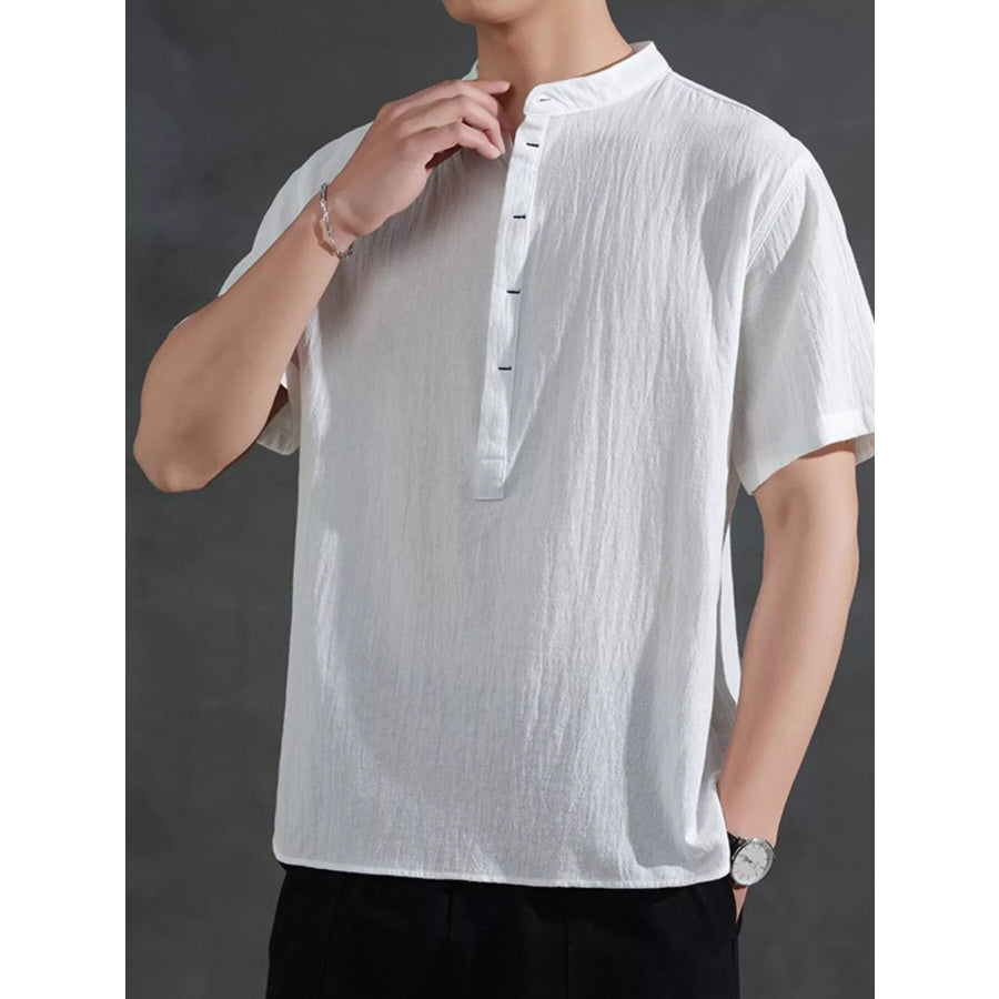 Men’s Plus Size Button Detail Short Sleeve Shirt White / M Apparel and Accessories