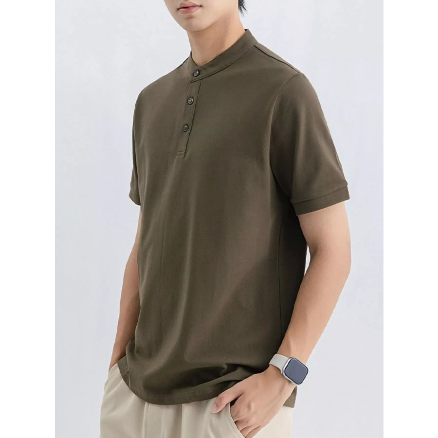 Men’s Plus Size Button Detail Short Sleeve T-Shirt Dark Green / M Apparel and Accessories